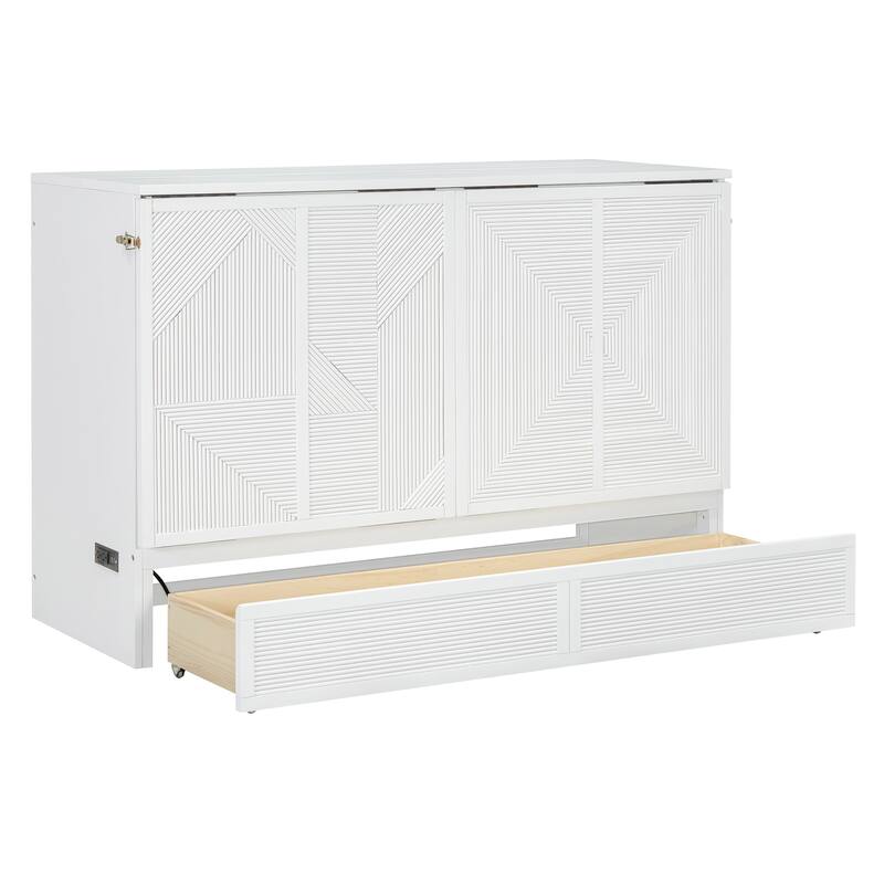 Queen Size Murphy Bed with Built-in USB Ports, Large Storage Drawer, and Sleek Cabinet Design for Modern Spaces