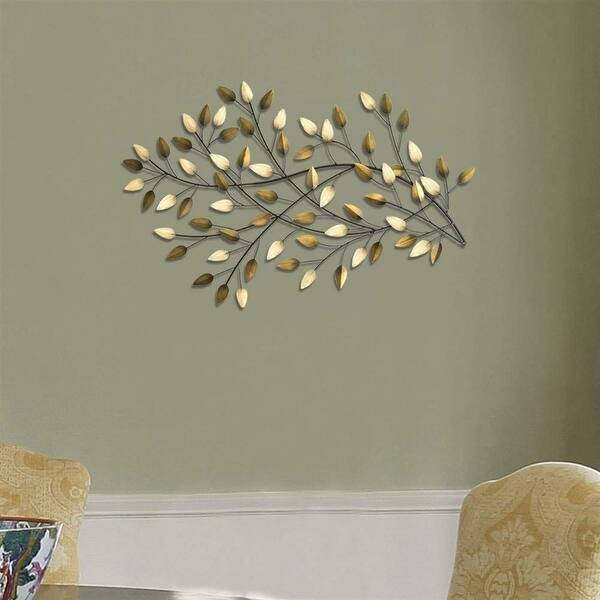 60 inch Gold Brushed Flowing Leaves Wall Decor, Size: 28