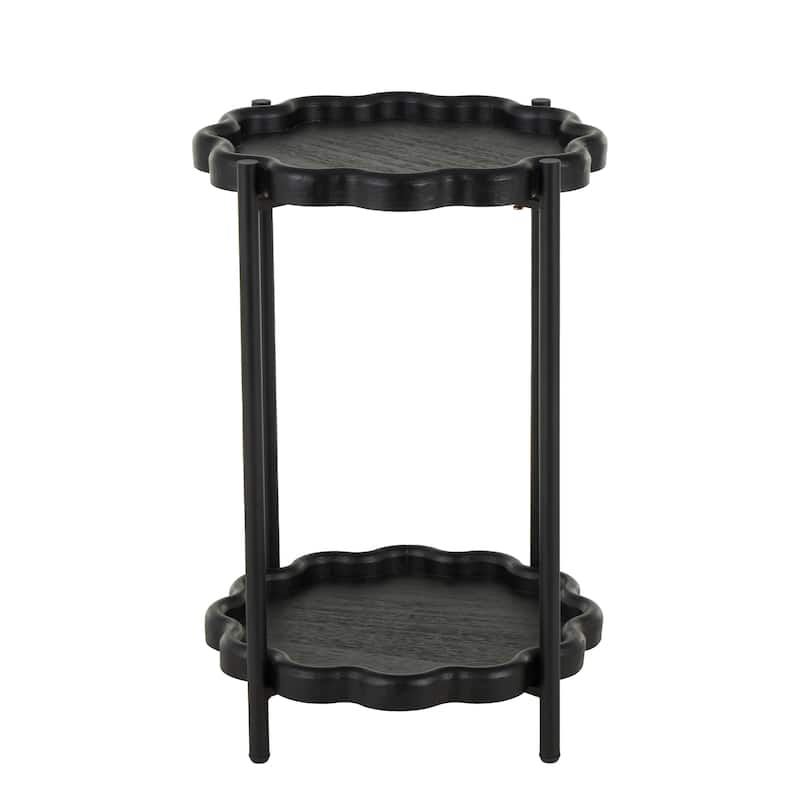 Wood Floral Inspired 2 Level Accent Table with Metal Legs - Black - Roche River Decor