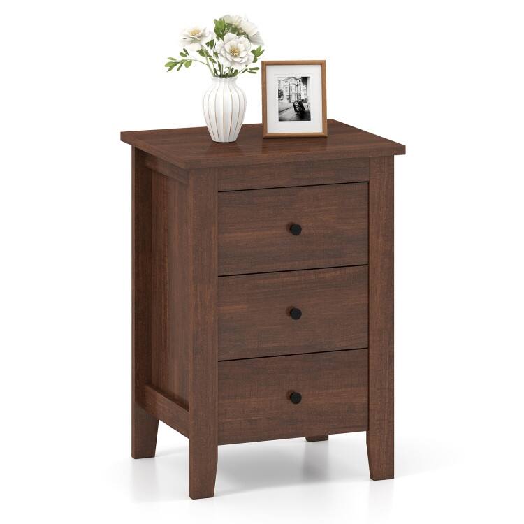 Bedside Table with 3 Drawers and Open Shelf Compact Storage Cabinet for Bedroom - Walnut
