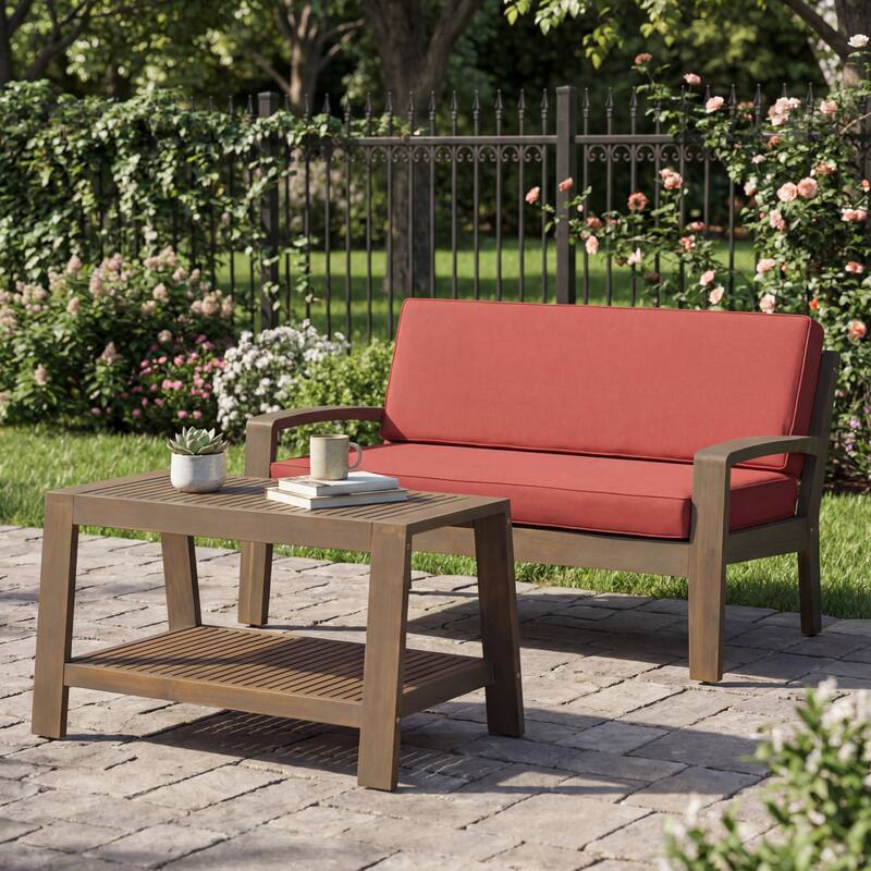 Grenada Acacia Loveseat Coffee Table Set by Christopher Knight Home - Red