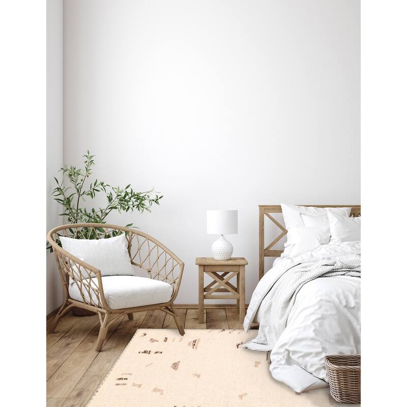 ECARPETGALLERY Flat-Weave Marrakech Cream Wool Kilim - 5'2 x 7'8