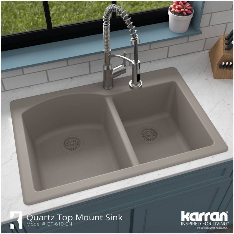 Karran USA QT-610 Quartz QT 33" Drop In Double Basin Quartz Composite