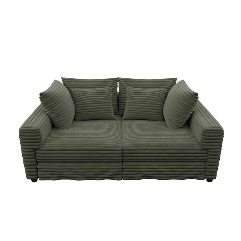 102.4" Corduroy Couch with Ottomans, 4 Seat Convertible Modular Sectional Sofa, Upholstered Couches with Pillows for Living Room