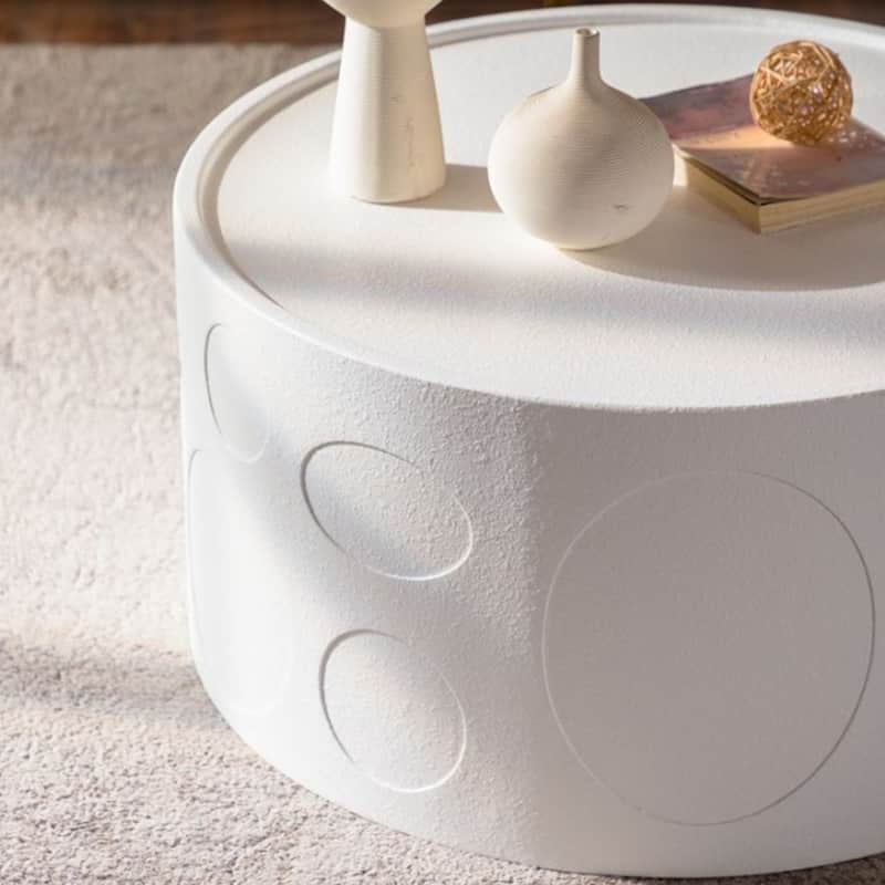 Round Side Table Handcrafted Relief Sturdy Pedestal Wooden SideTable for Living Room no need to Assemble