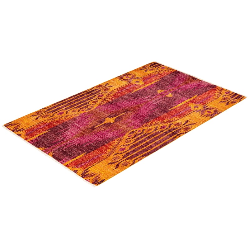 Overton Hand Knotted Wool Vintage Inspired Modern Contemporary Modern Red Area Rug - 4' 0" x 6' 4"