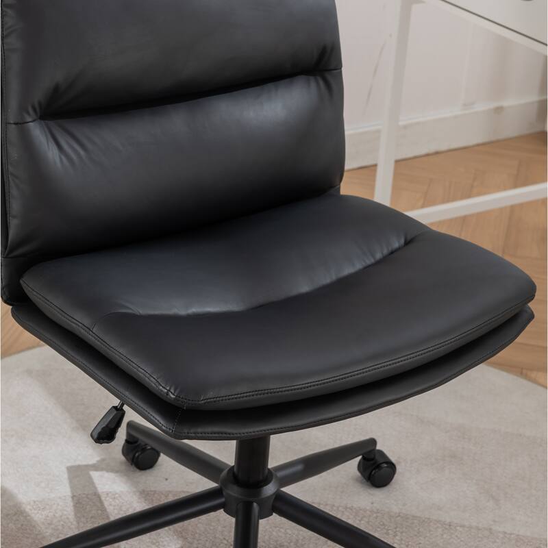Armless Criss Cross Office Desk Chair, Vanity Chair with Wheels and Thickened Cushion, Ergonomic Adjustable Swivel Task Chair