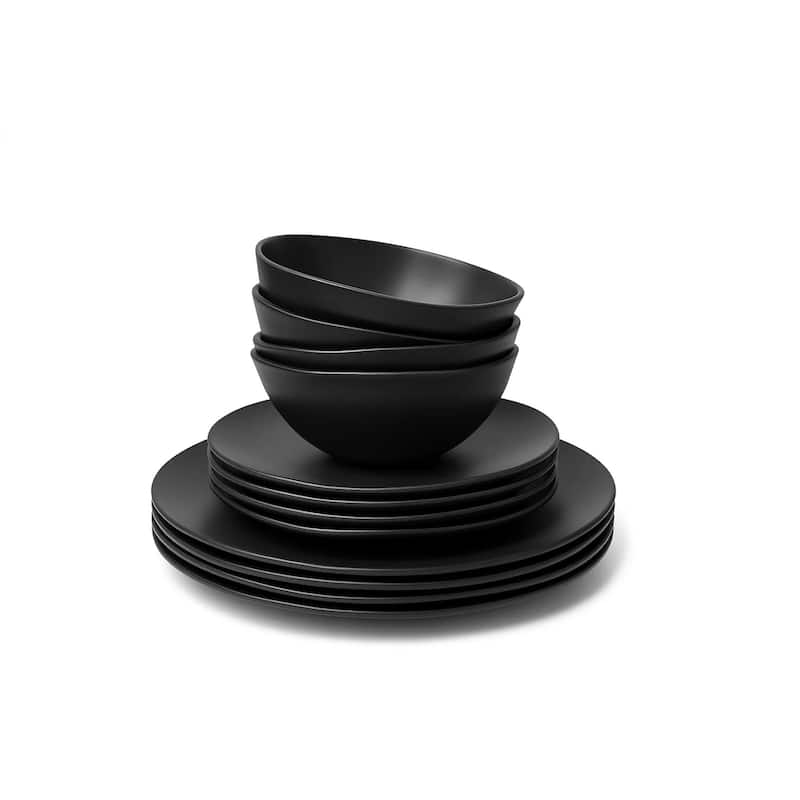 Abode Homewares Organic Coupe Wheat PP Dinnerware Set - Black - 12-Piece - Black