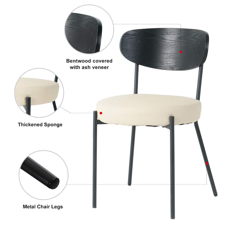 Modern Kitchen Dining Chair with Back and Metal Legs(Set of 2)