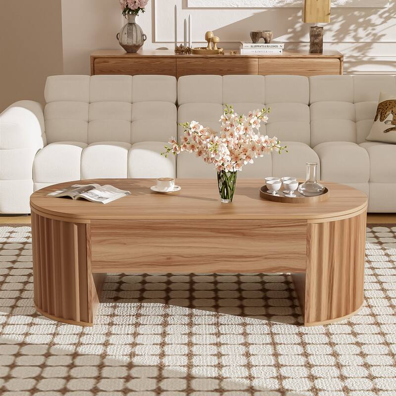 Modern Lift Coffee Table Oval Coffee Table with Hidden Compartments and Lift Tabletop, for Living Room