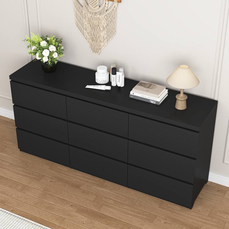 Modern Chest of Drawers with 9 Drawers, Wooden Dresser Clothes Organizer Drawers Cabinet for Living Room Bedroom Hallway