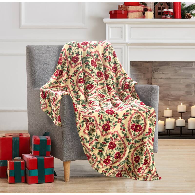 Xmas Ogee 50"x 60" Printed Throw - Beige