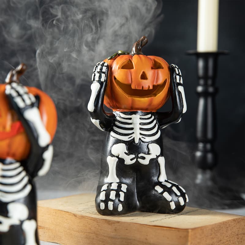 Glitzhome 5.75"H Set of 3 Halloween Resin Skeleton Pumpkin Table Decor - Black