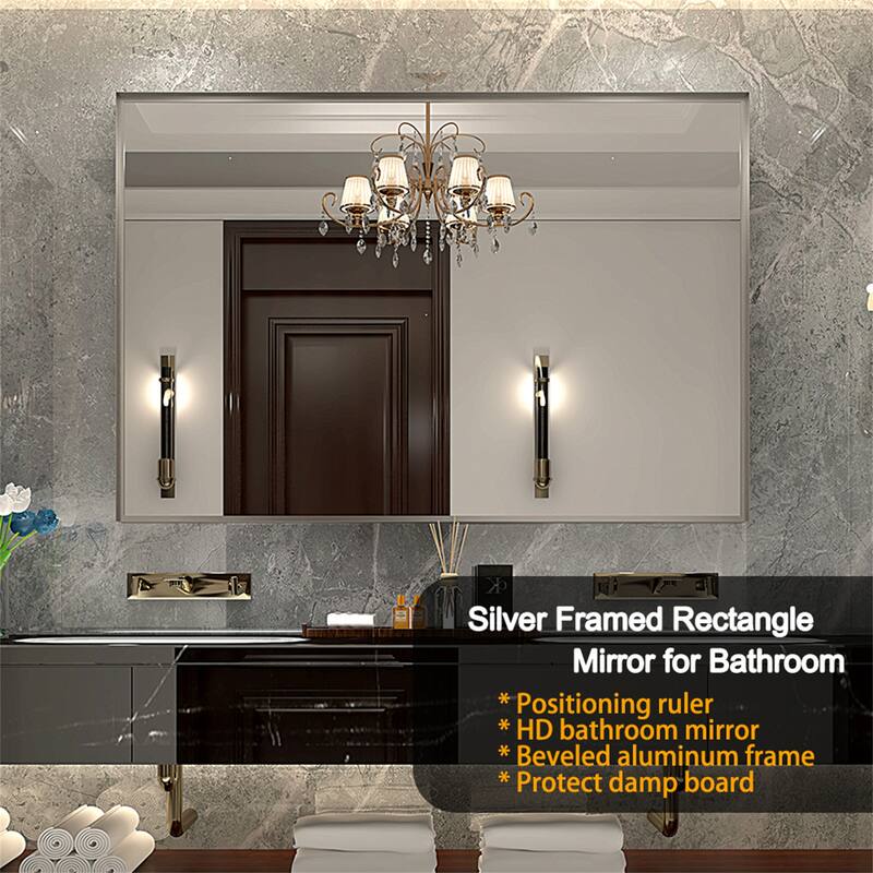 Silver Rectangular Wall-mounted Beveled Bathroom Mirror