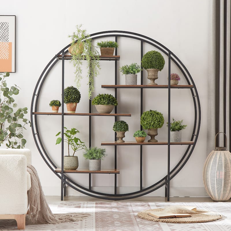 Round 5-Tier Metal Plant Stand Bookcase Storage Rack