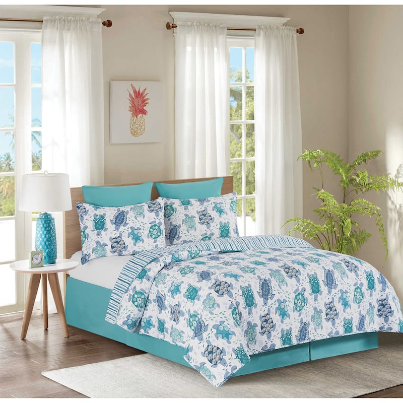 Turtle Bay Reversible Coastal Full/Queen Quilt Set