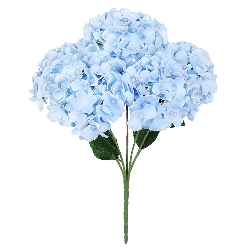 Set of 2 Deluxe Blue Artificial Hydrangea Flower Stem Bush Bouquet 19in - 19" L x 11" W x 11" DP - 19" L x 11" W x 11" DP