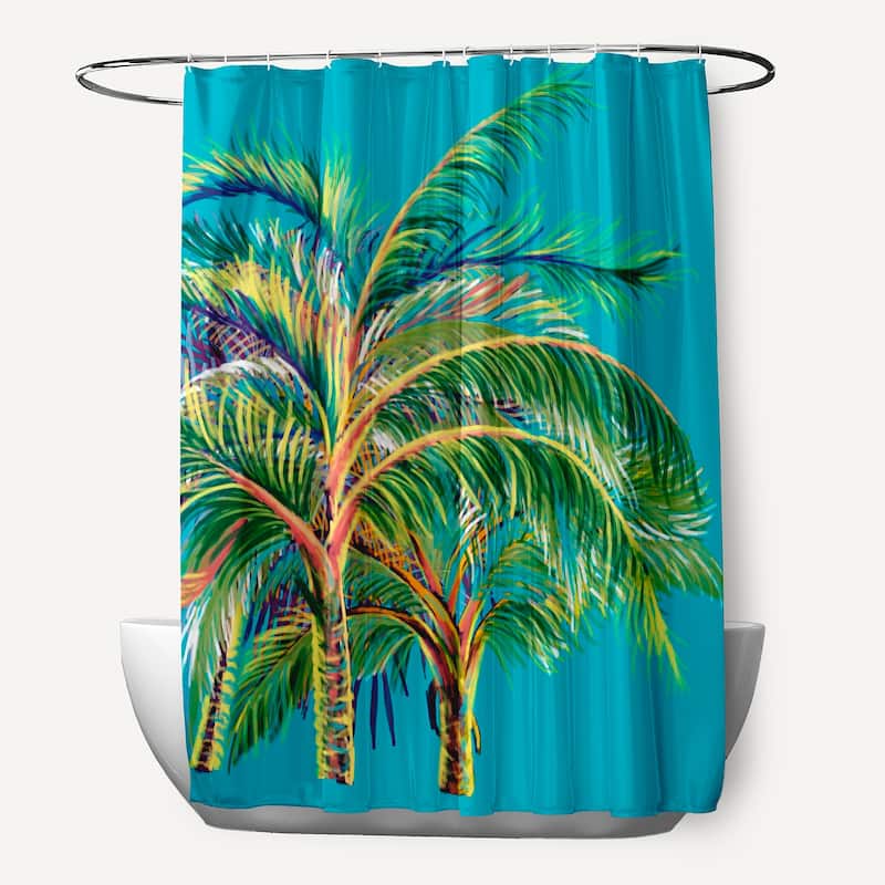 71 x 74-inch Vacation Floral Print Shower Curtain - Blue