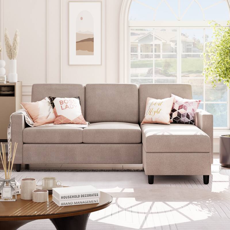 Futzca Modern L-shaped Convertible Sectional Sofa w/ Reversible Chaise - Khaki