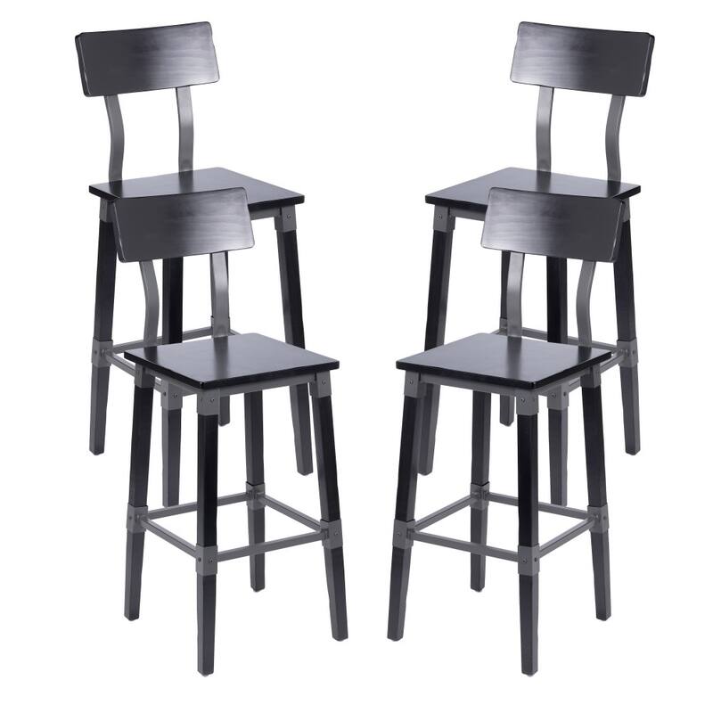 4 Pack Commercial Grade Rustic Industrial Style Wood Dining Barstool - Black