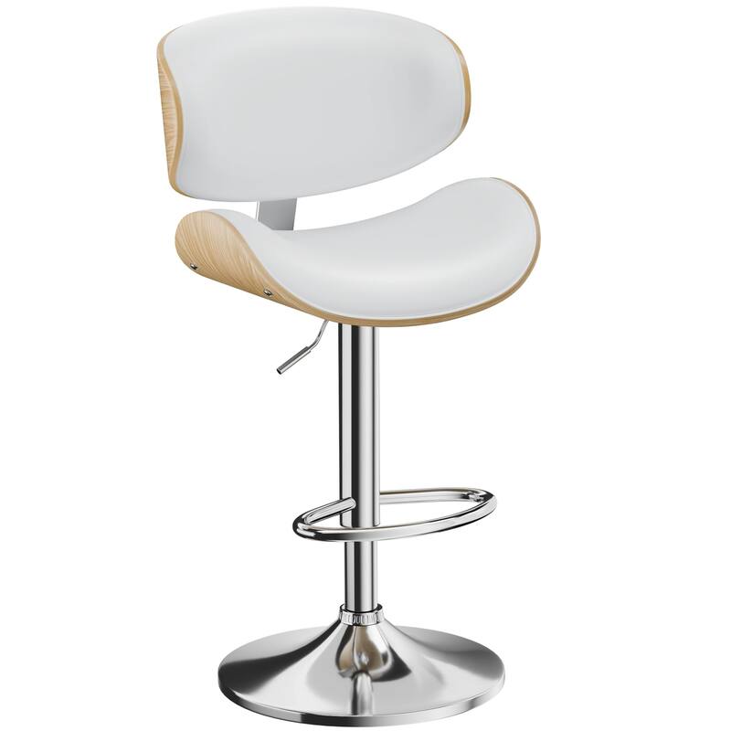 Bar Stools Adjustable Height Swivel Faux Leather Armless Barstools - Single - Snow White - Adjustable
