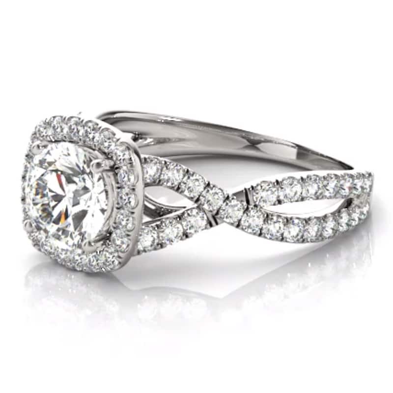 1 Ct Diamond Cushion Halo Engagement Ring in White Yellow or Rose Gold