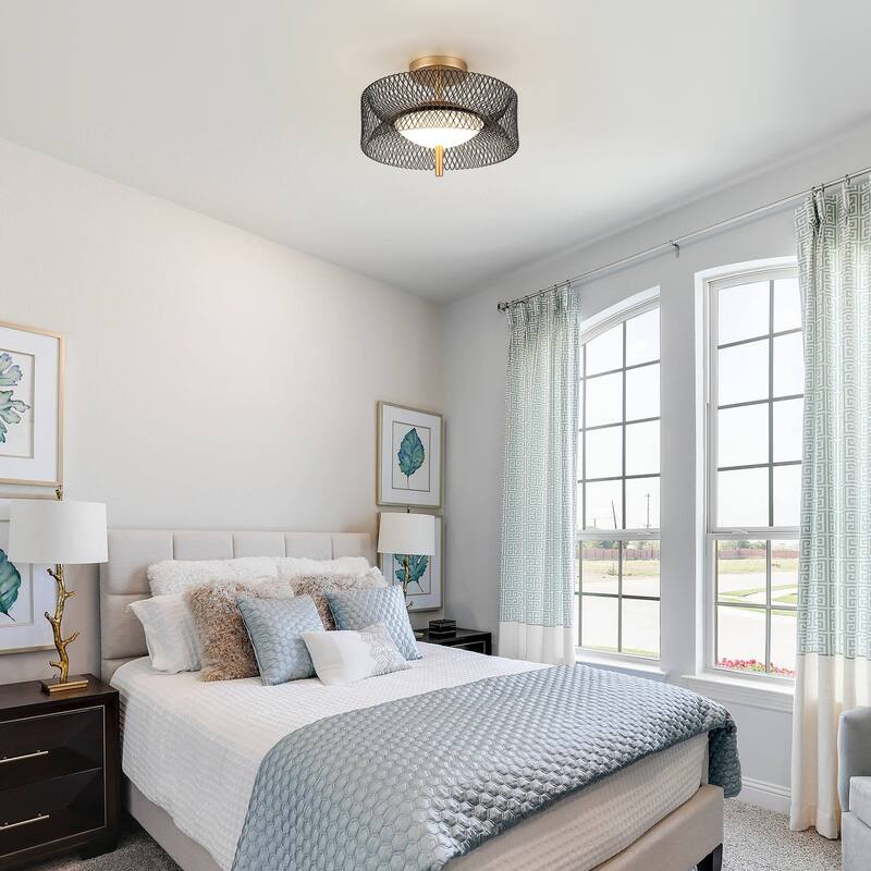 Matte Black Gold LED Flush Mount Ceiling Light with Reticulate Frame - 1