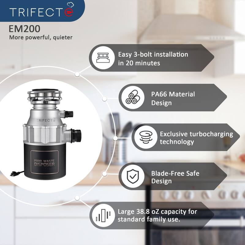 3/4 HP Food Waste Disposal with Sound Reduction, Power Cord Included - N/A