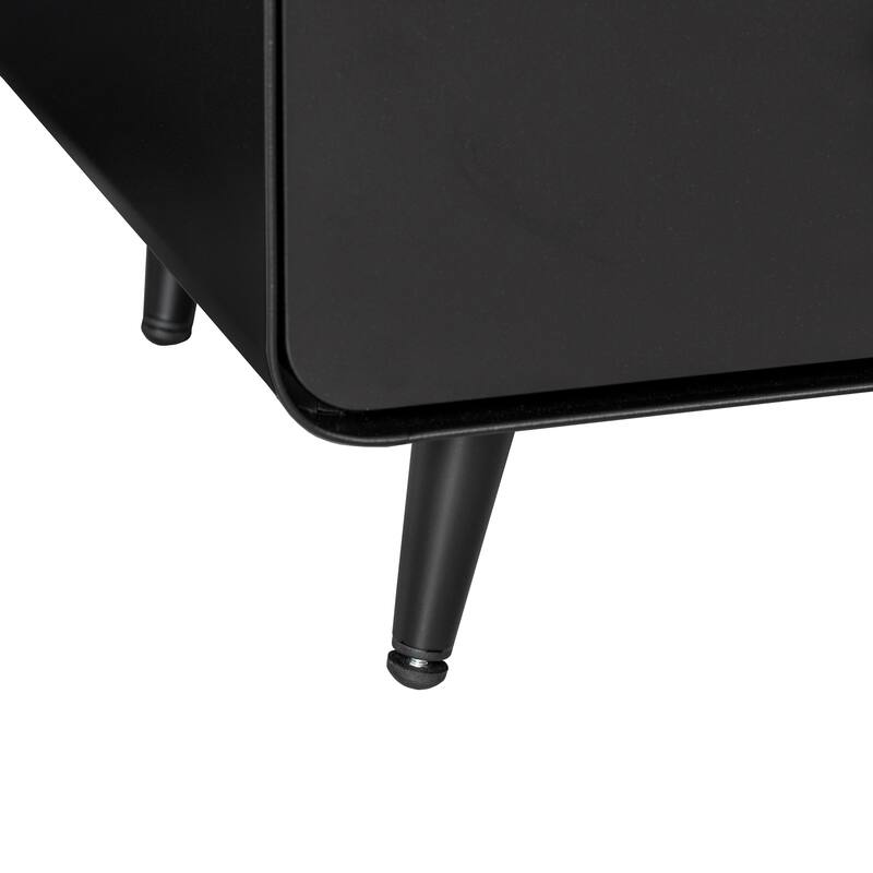 Night Stand Wooden End Table, Bedside Furniture Bedside聽Table with 2 Circular Handle Drawers, Nightstand Steel Frame Cabinet