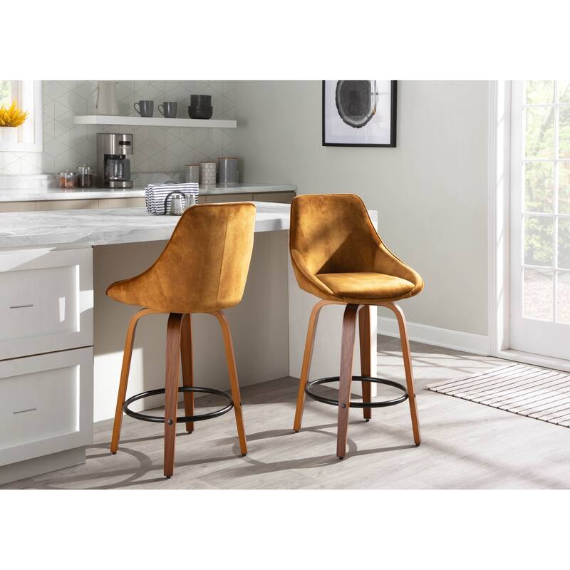 Carson Carrington Alba Velvet Counter Stool with Black Round Footrest (Set of 2)