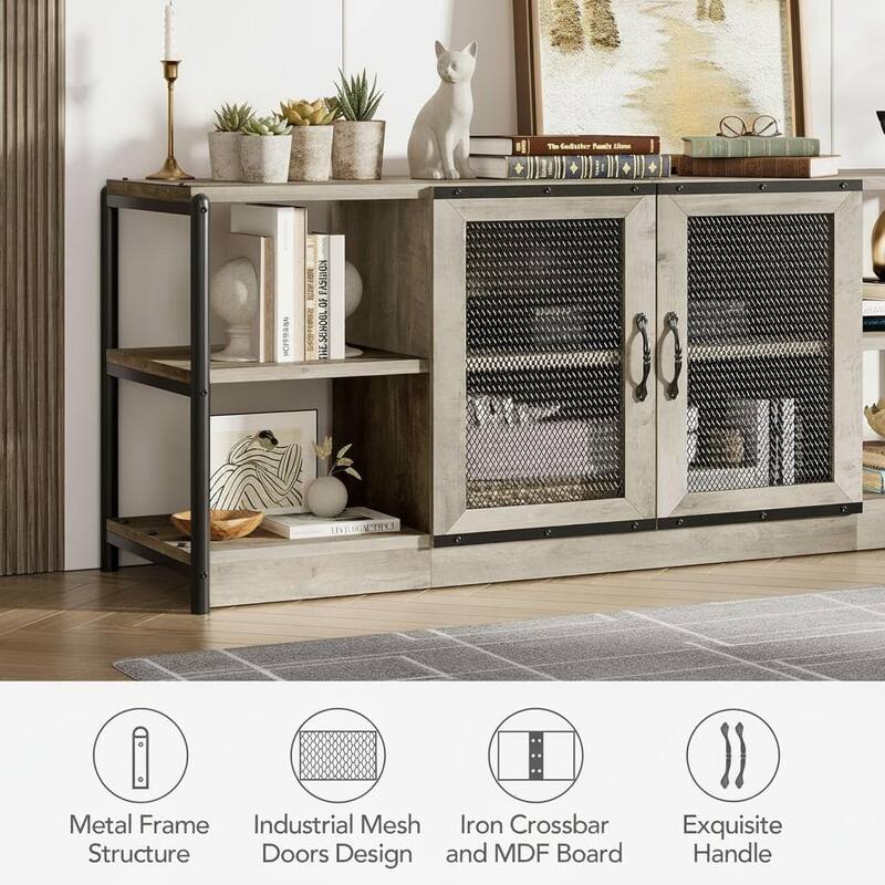 Farmhouse TV Stand, with Double Mesh Doors