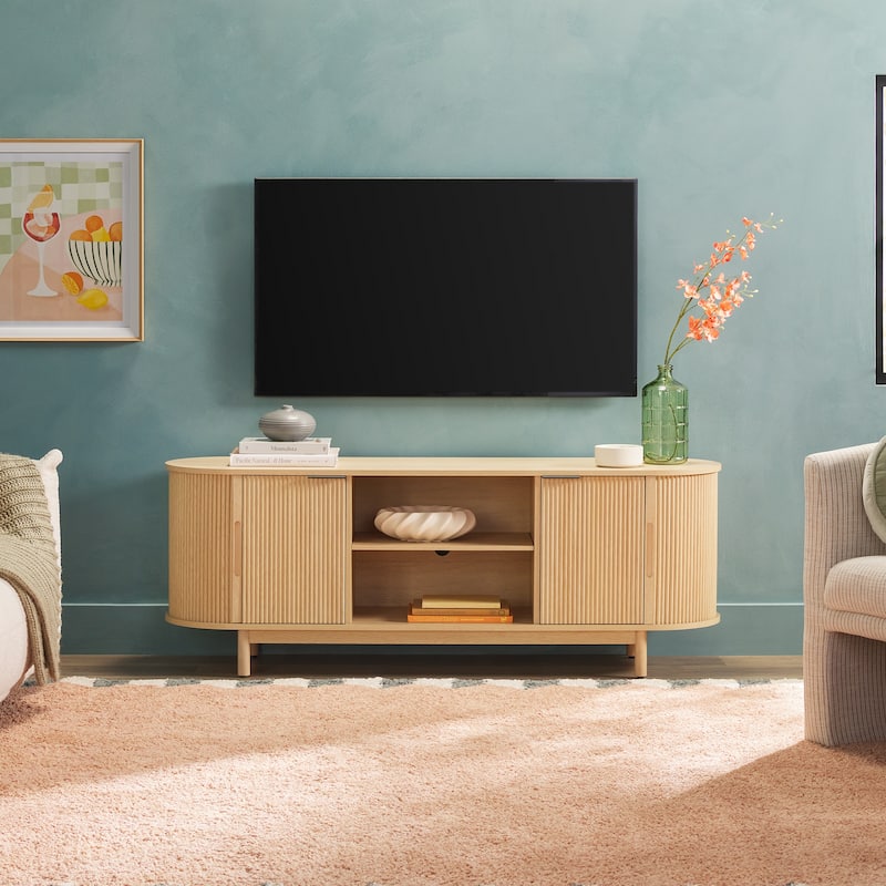 Middlebrook Modern Reeded 60-inch TV Stand with Rounded Edges - Coastal Oak