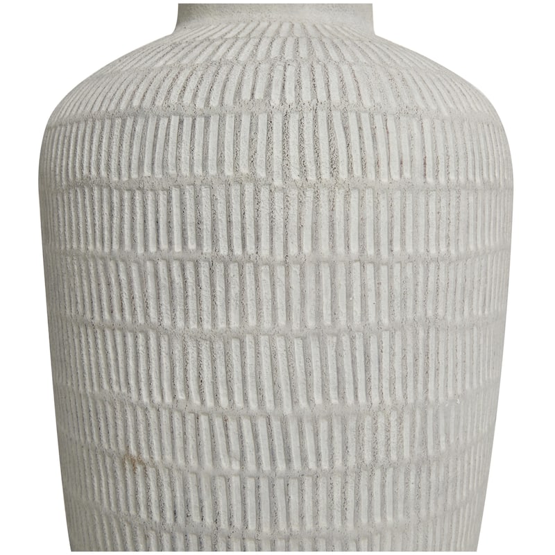 Ceramic Textured Decorative Vase with Linear Pattern - Cream - Roche River Decor