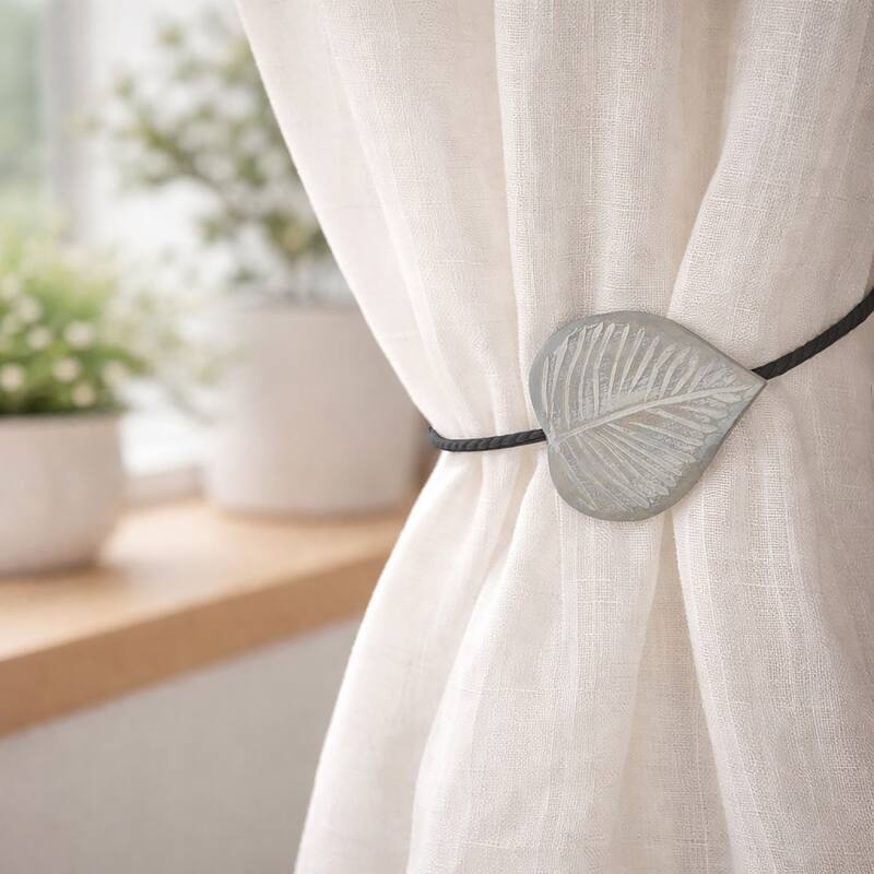 Magnetic Wooden Heart Curtain Tiebacks Easy to Use - 1 Tieback - Old Grey