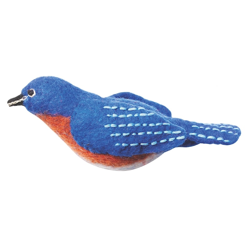 Handmade Wild Woolies Felt Bird Garden Ornament - Bluebird (Nepal)