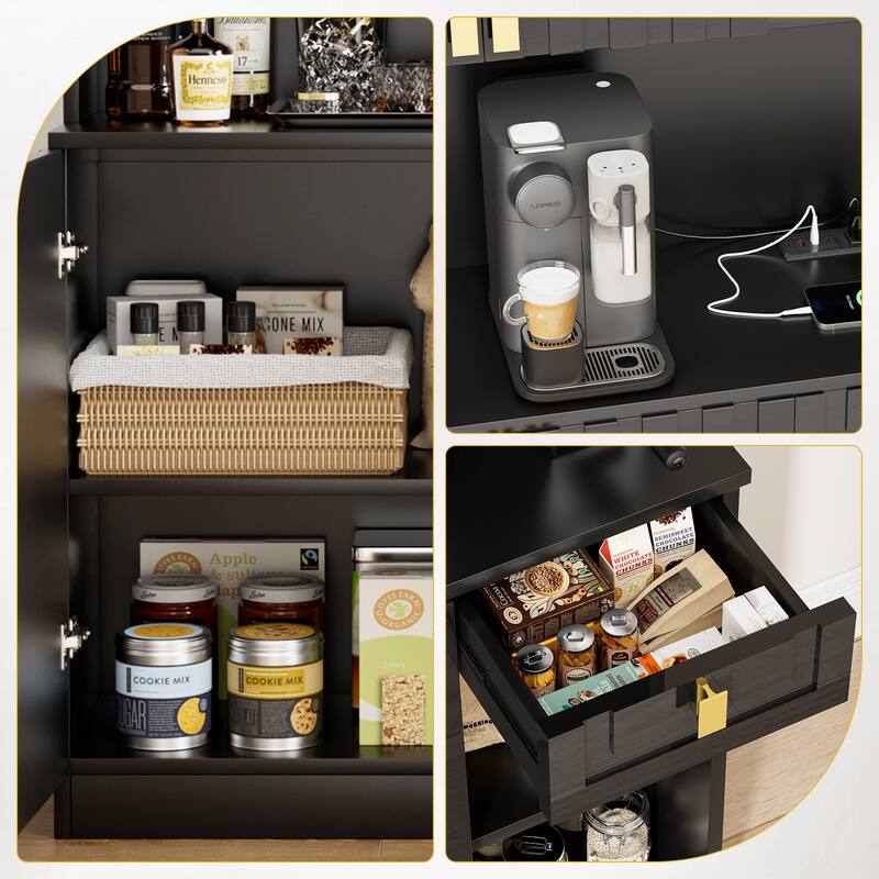 Pocassy 71" Hutch Cabinet with Countertop & Power Outlet