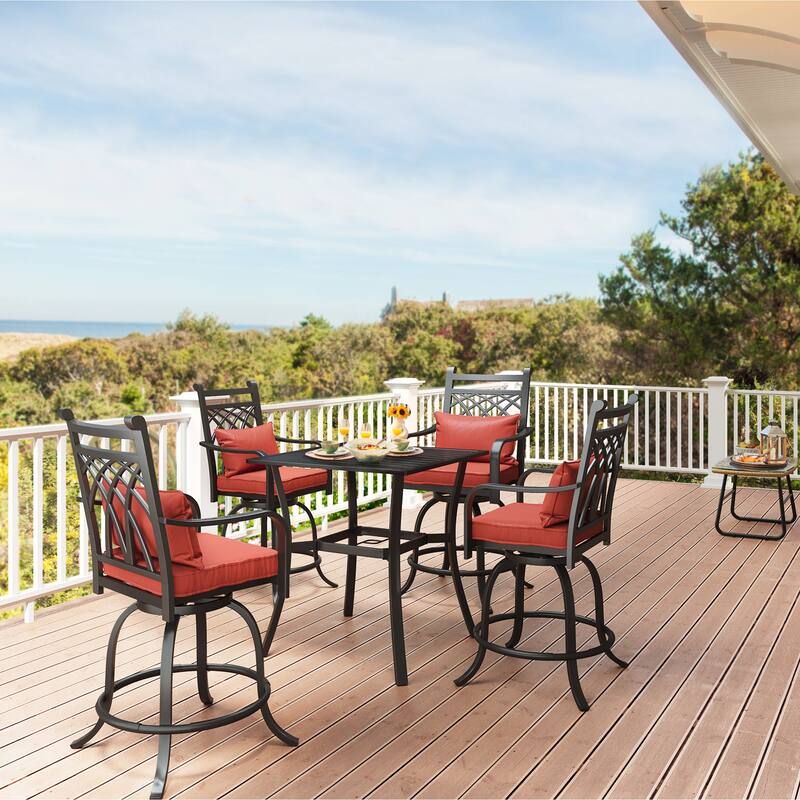 4-Person Patio Dining Set with Red Cushion