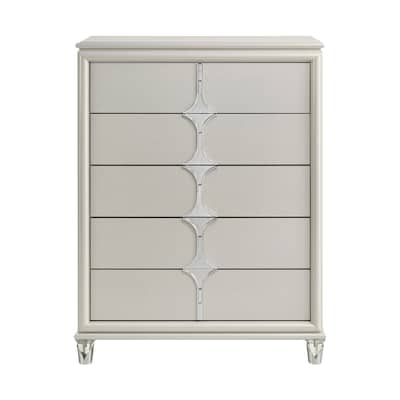 5 Drawers Wooden Chest with Acrylic Legs in Pearl White