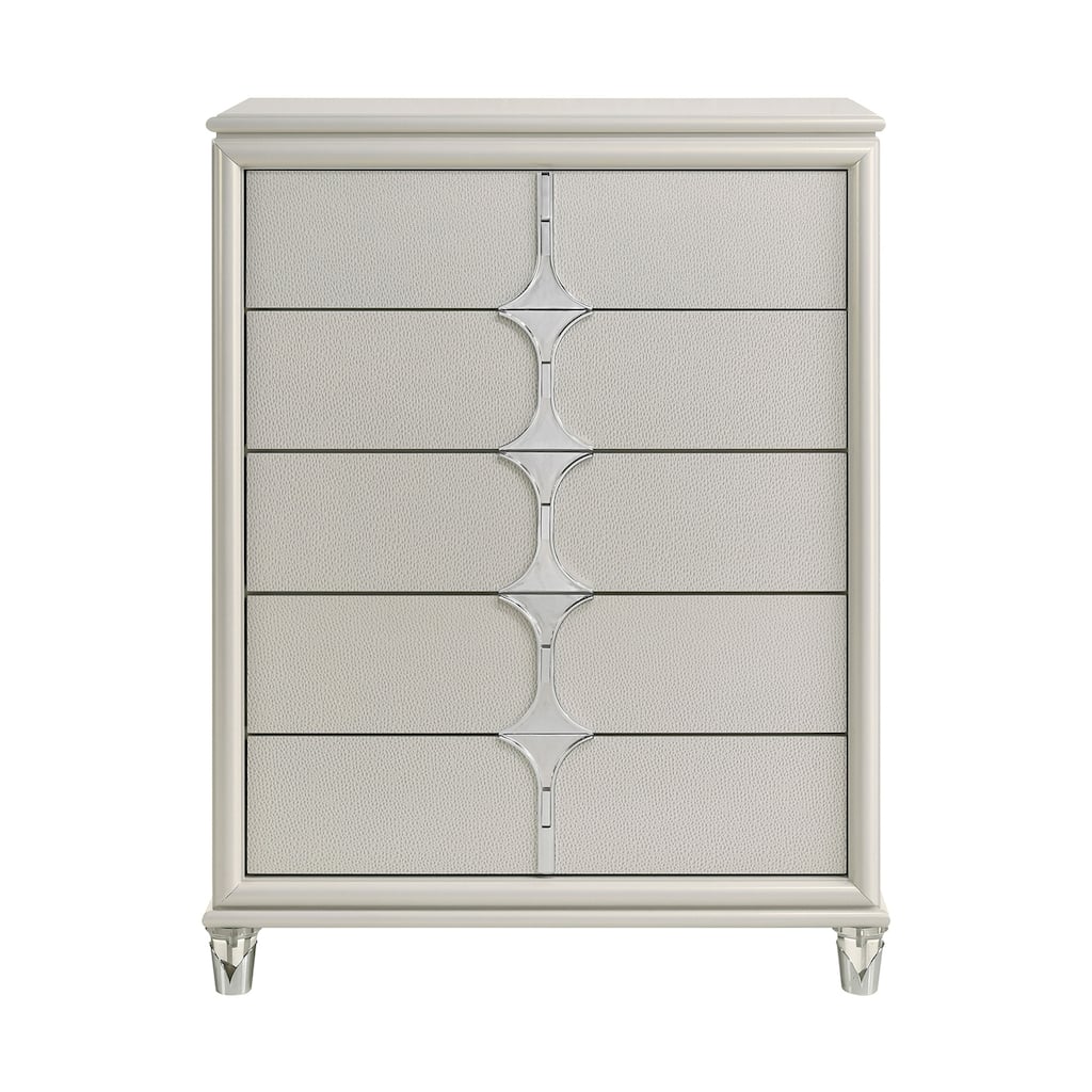 5 Drawers Wooden Chest with Acrylic Legs in Pearl White