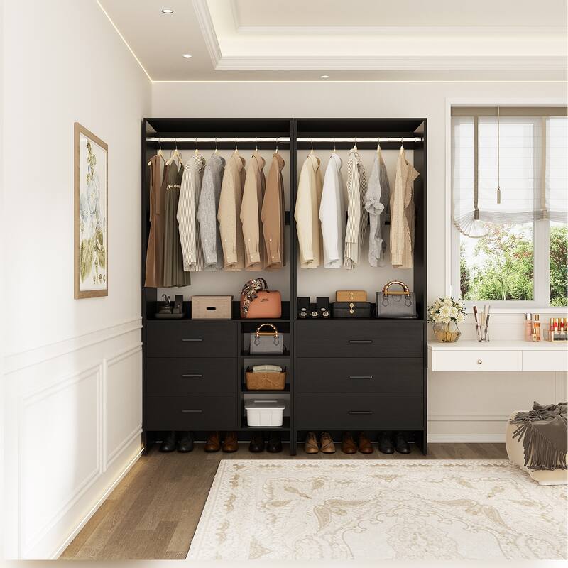 Cimly Set of 2 Closet Organizer with Drawers, Closet System with Hanging Rods and Storage Shelves