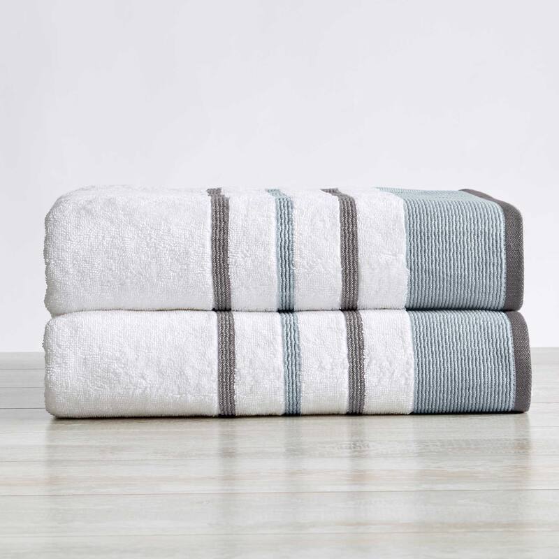 Linery & Co. Luxury Cotton Decorative Towel Set. - Bath Sheet (Pack of 2) - Eucalyptus / Grey.