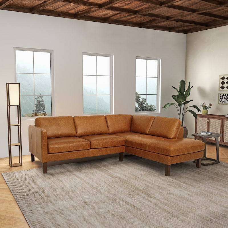 Mira Mid-Century Modern Comfortable Genuine Leather L Shaped Sectional