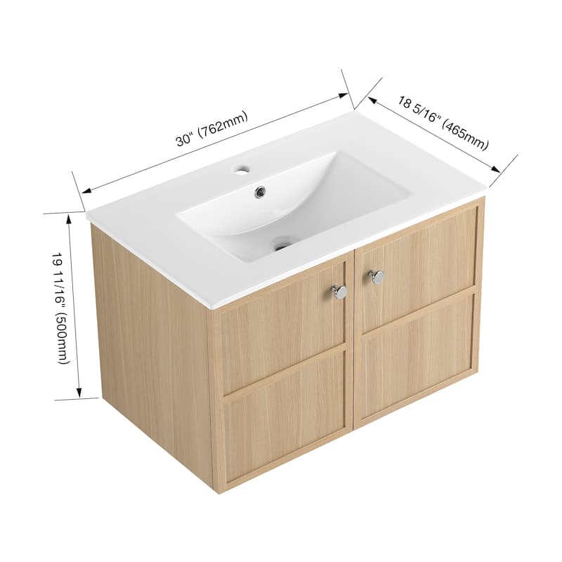 30" Wall-Mounted Bathroom Vanity whit Ceramic Sink