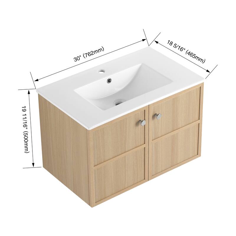 GDFStudio - Cairo Modern Wall-Mounted Bathroom Vanity Set with Scratch-Resistant Resin Sink & Soft Close Doors