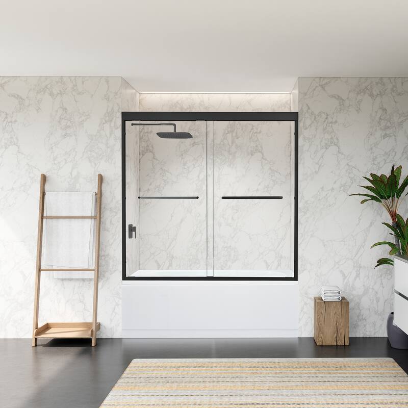 Altair Ennis H By Pass Framed Tub Door in Polished Chrome Finish with Clear Glass - 60"W x 58"H - Matte Black