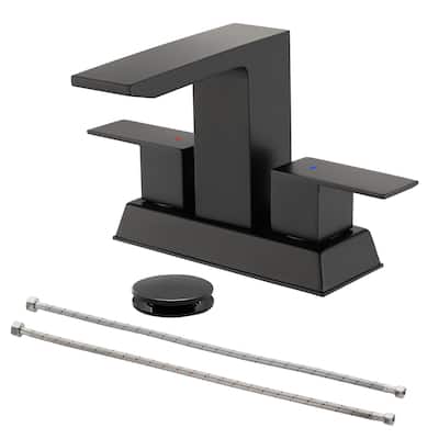 4 Inch Centerset Bathroom Sink Faucet with Pop-up Drain Assembly Stainless Steel Double Handle Waterfall Basin Vanity Faucets