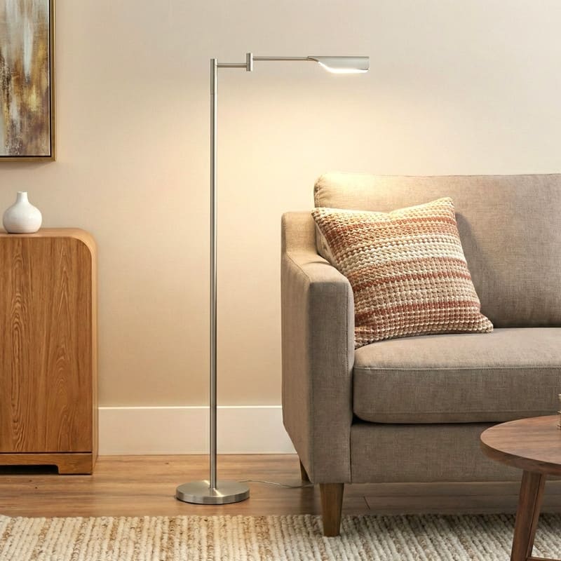 Brightech Leaf 53 in. Industrial 3-Way Dimming LED Floor Lamp with Brass Metal Empire Shade - Silver