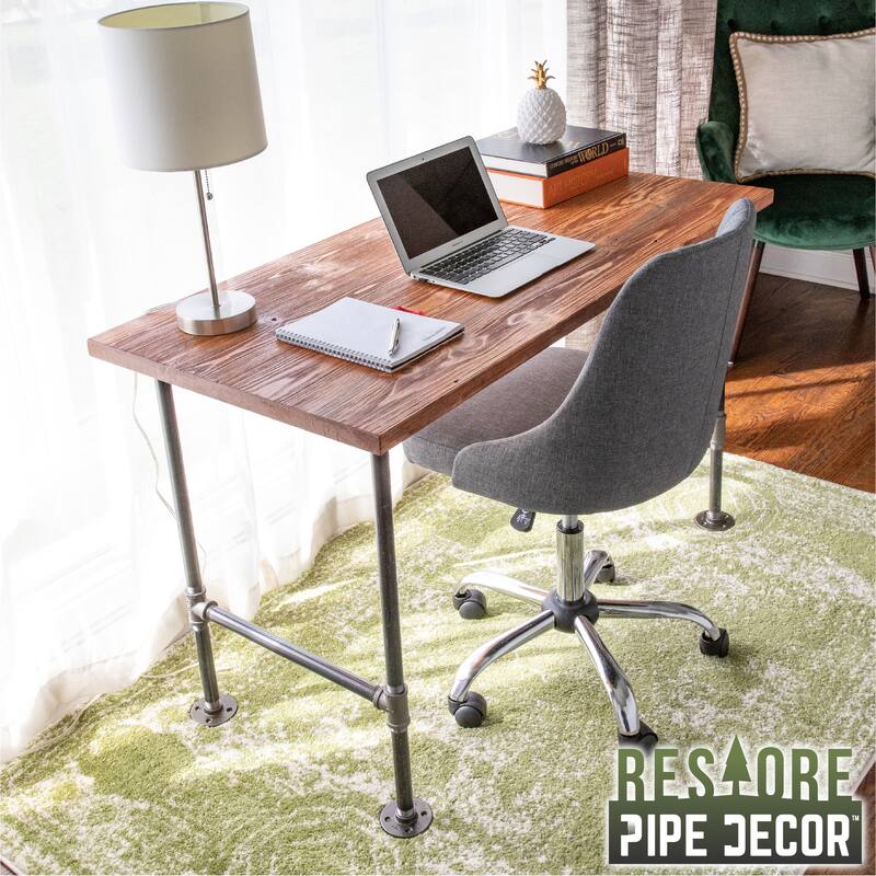 PIPE DECOR Solid Reclaimed Wood Desk with Authentic Industrial Pipe Legs