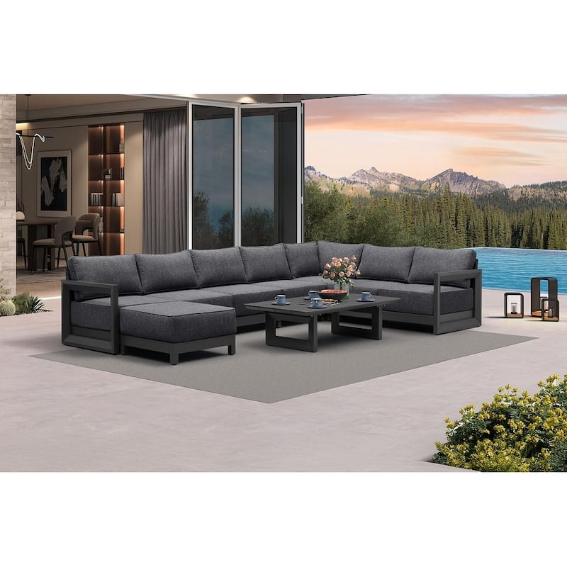 PURPLE LEAF Caesar Outdoor Couch with 9.6" Thick Cushion and Table for Yard Porch Deck, Grey Outdoor Patio Conversation Sets - 7 Seats+1 Ottoman+1 Table - U-shaped