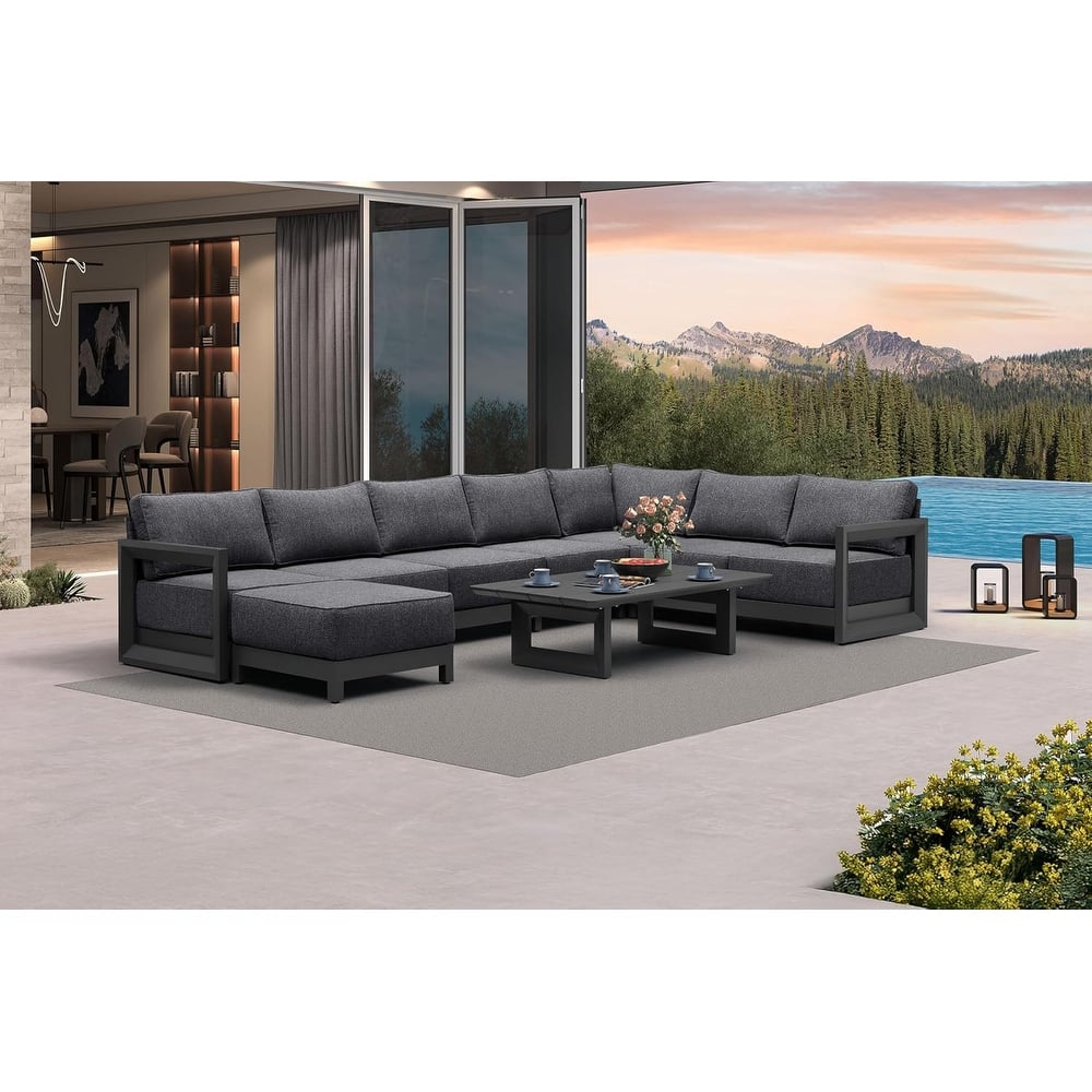 PURPLE LEAF Caesar U-Shaped Grey Outdoor Couch with 9.6" Thick for Yard Porch Deck Patio Conversation Sets